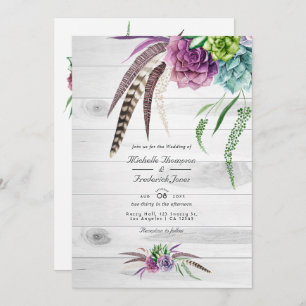 Watercolor Succulents QR Code Bohemian Wedding Invitation