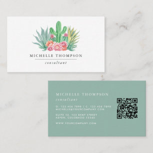Watercolor Succulents QR Code Business Card