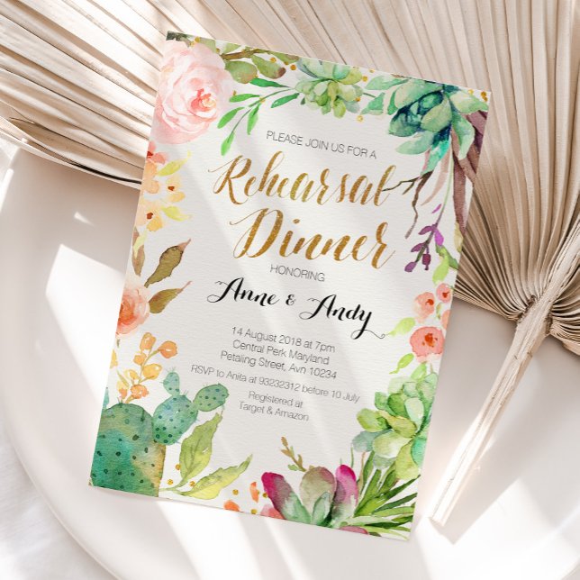 Watercolor Succulents Rehearsal Dinner invite Boho (Creator Uploaded)