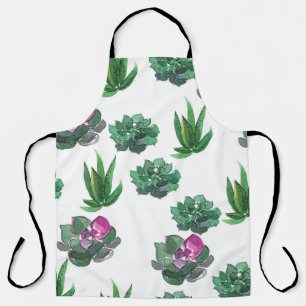 Watercolor Succulents Seamless Pattern Design Apron