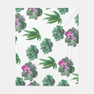 Watercolor Succulents Seamless Pattern Design Fleece Blanket
