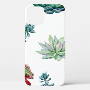 Watercolor succulents seamless pattern, echeveria iPhone 12 case