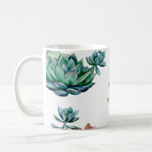 Watercolor succulents seamless pattern, echeveria coffee mug