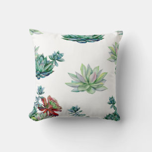 Watercolor succulents seamless pattern, echeveria cushion