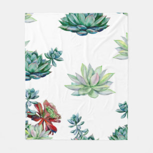 Watercolor succulents seamless pattern, echeveria fleece blanket