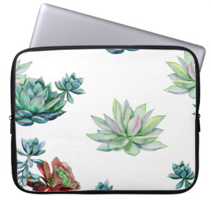 Watercolor succulents seamless pattern, echeveria laptop sleeve