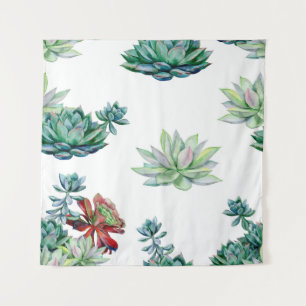 Watercolor succulents seamless pattern, echeveria  tapestry