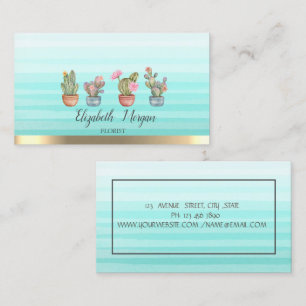 Watercolor Succulents Stripe Ombre Business Card