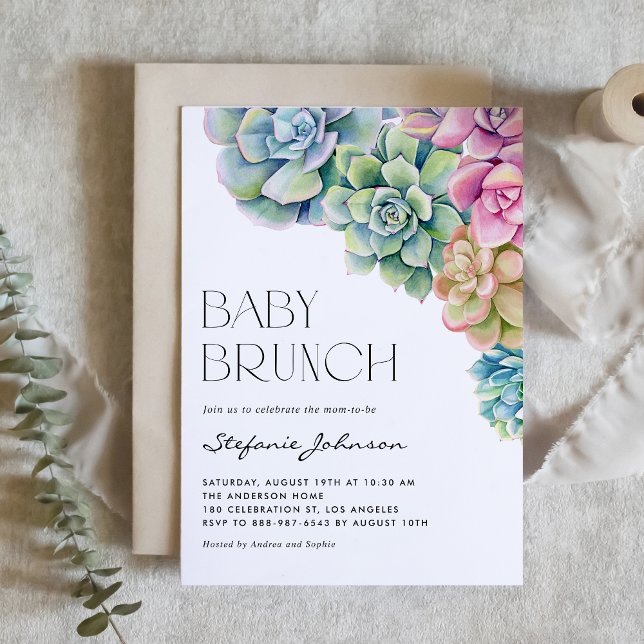 Watercolor Succulents Summer Baby Brunch Invitation (Creator Uploaded)