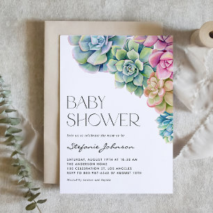 Watercolor Succulents Summer Baby Shower QR Code Invitation
