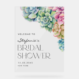 Watercolor Succulents Summer Bridal Shower Welcome Acrylic Sign