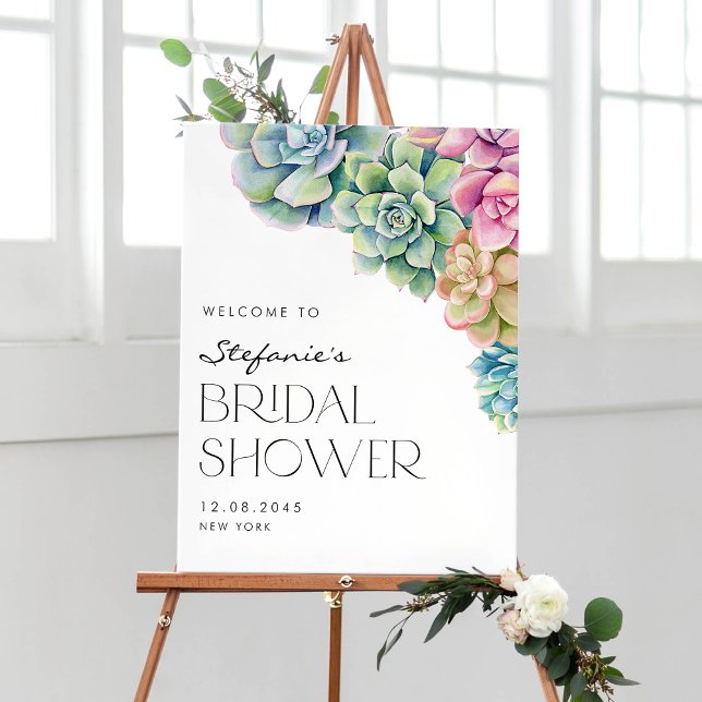 Watercolor Succulents Summer Bridal Shower Welcome Poster (Creator Uploaded)