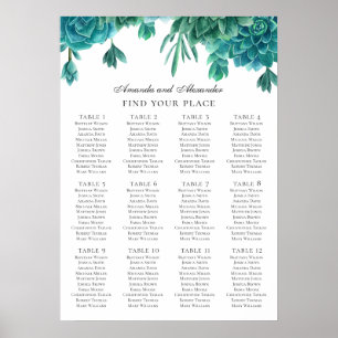 Watercolor succulents. Teal wedding seating chart