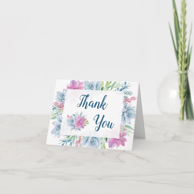 Watercolor Succulents Thank You Card (Front)