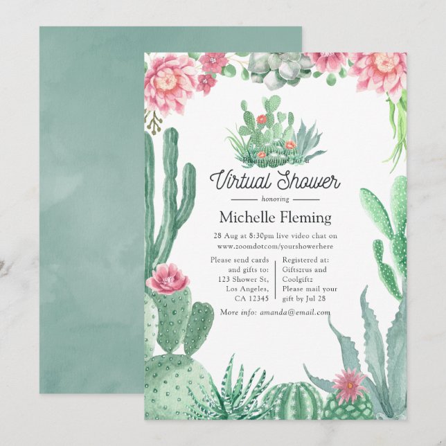 Watercolor Succulents Virtual Shower Invitation (Front/Back)