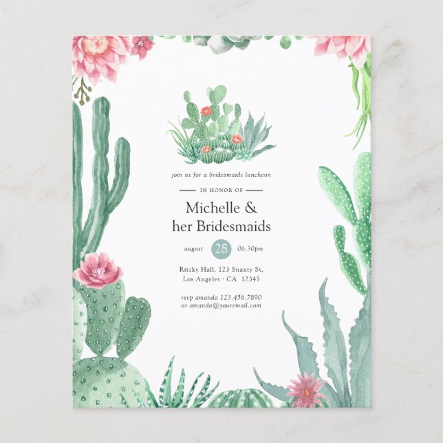 Watercolor Succulents Wedding Bridesmaids Luncheon Flyer (Front)