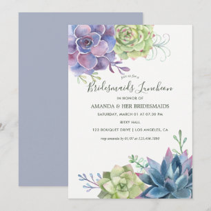 Watercolor Succulents Wedding Bridesmaids Luncheon Invitation
