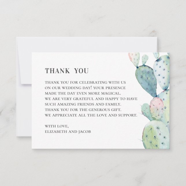 Watercolor succulents. Wedding cactus. Botanical Thank You Card (Front)