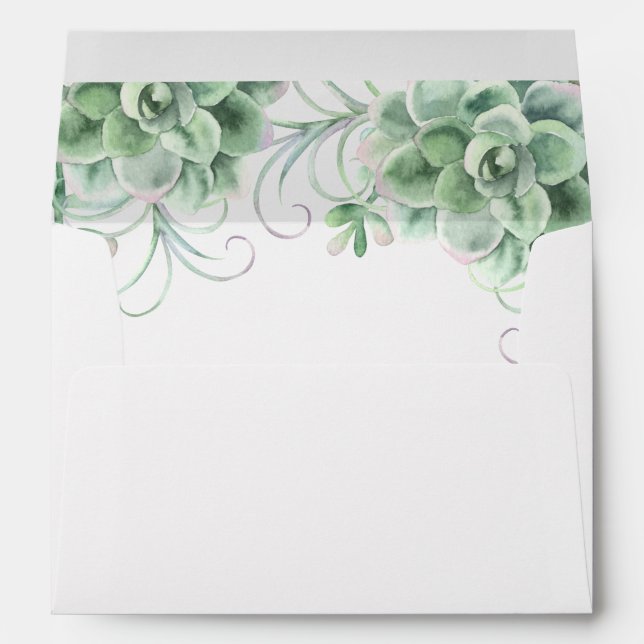 Watercolor succulents. Wedding greenery cactus Envelope (Back (Bottom))