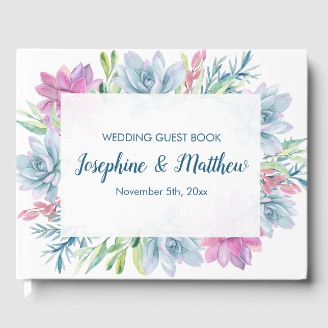 Watercolor Succulents Wedding Guest Book (Front)