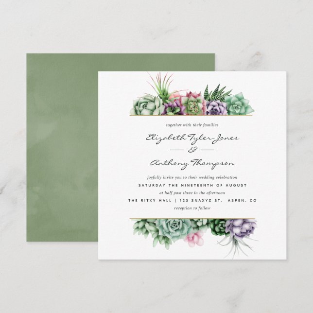 Watercolor Succulents Wedding Invitation (Front/Back)
