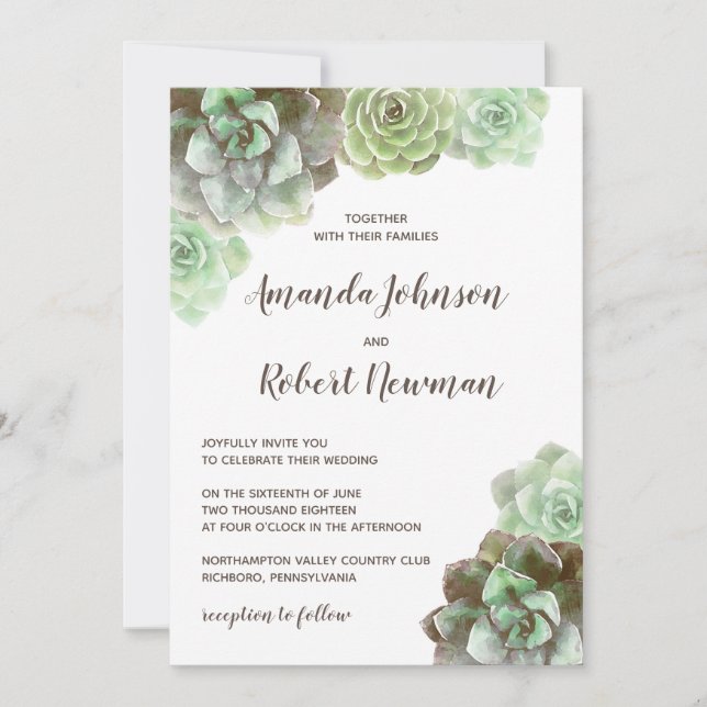 Watercolor Succulents | Wedding Invitation (Front)