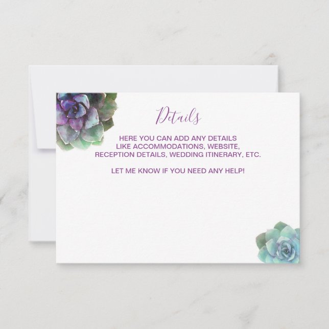 Watercolor Succulents Wedding Invitation Details (Front)