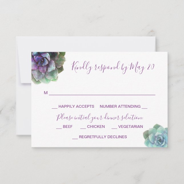 Watercolor Succulents Wedding Invitation RSVP Card (Front)