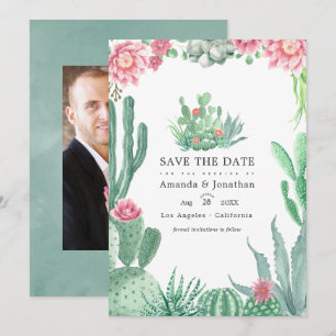 Watercolor Succulents Wedding Photo Save The Date