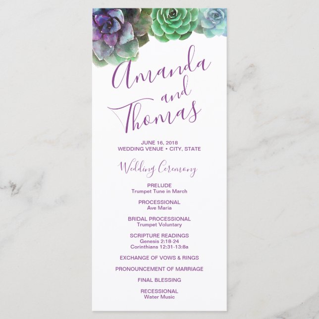 Watercolor Succulents | Wedding Programme (Front)