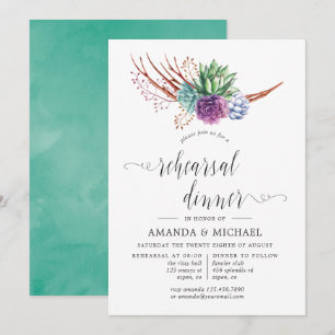Watercolor Succulents Wedding Rehearsal Dinner Invitation