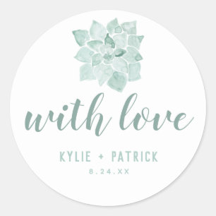 Watercolor Succulents Wedding With Love Sticker