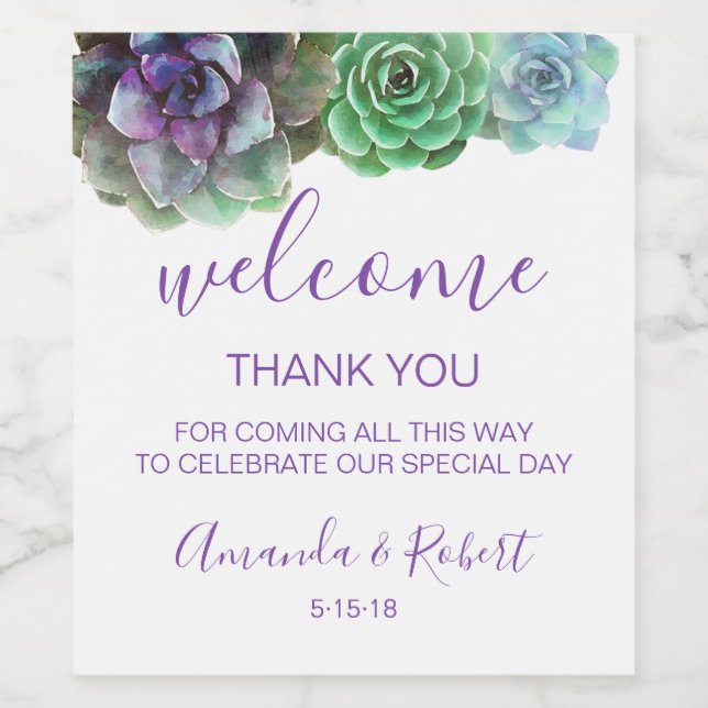 Watercolor Succulents welcome bag or wine label (Single Label)