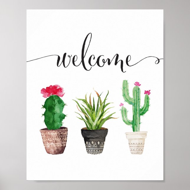 Watercolor Succulents Welcome Poster (Front)