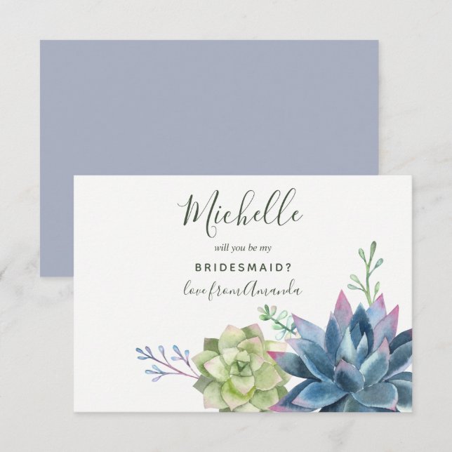Watercolor Succulents Will You Be My Bridesmaid Invitation (Front/Back)