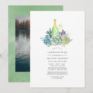Watercolor Succulents Wine Celebration of Life Invitation