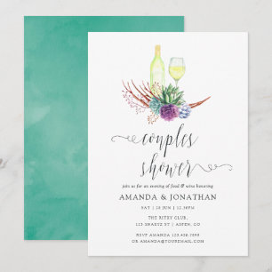 Watercolor Succulents Wine Tasting Couples Shower Invitation
