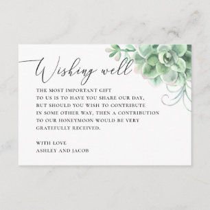 Watercolor succulents wishing well. Cactus wedding Enclosure Card