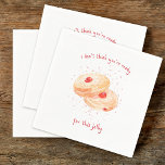 Watercolor Sufganiyot Jelly Doughnut Funny Hanukka Napkin<br><div class="desc">Add a sweet and playful touch to your Hanukkah celebration with these sufganiyot-themed napkins! Featuring hand-painted watercolor jelly doughnuts and the cheeky phrase "I don’t think you’re ready for this jelly, " these napkins are the perfect blend of humour and charm. The dotted background adds a festive flair, while the...</div>