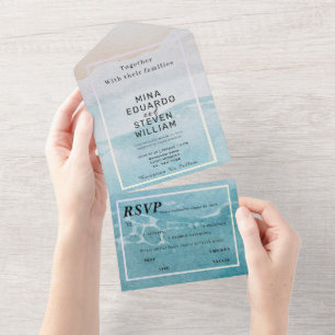 Watercolor summer beach wedding all in one invitation