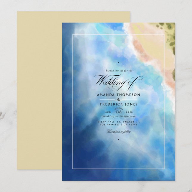 Watercolor Summer Beach Wedding Invitation (Front/Back)