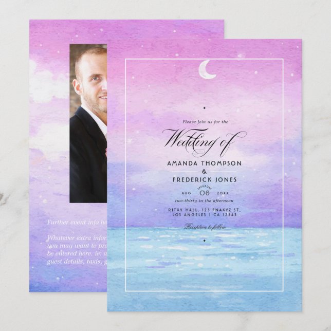 Watercolor Summer Beach Wedding Invitation (Front/Back)