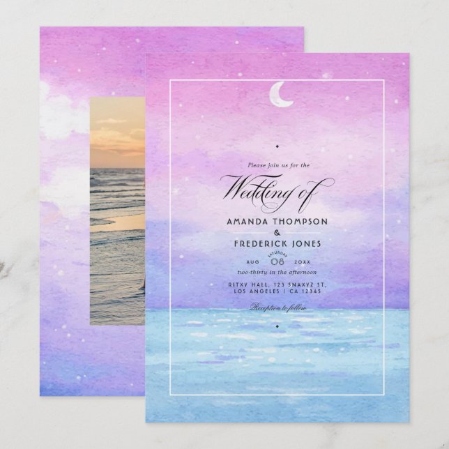 Watercolor Summer Beach Wedding Invitation (Front/Back)