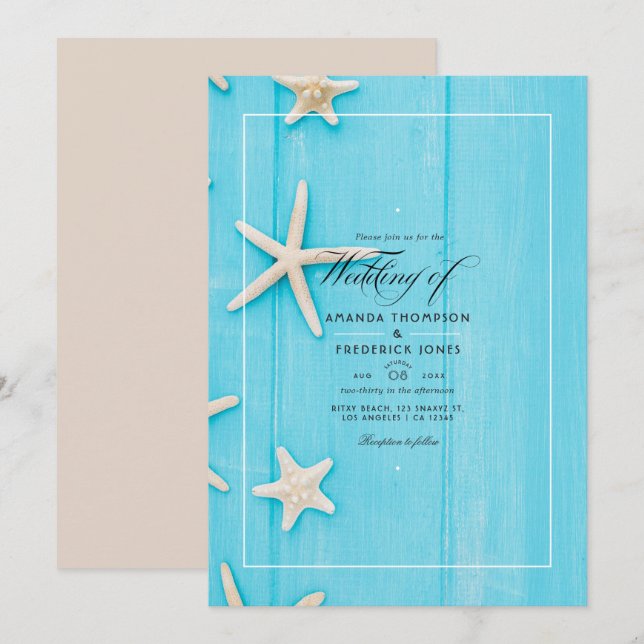 Watercolor Summer Beach Wedding Invitation (Front/Back)