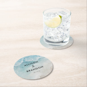 Watercolor Summer Beach Wedding  Round Paper Coaster