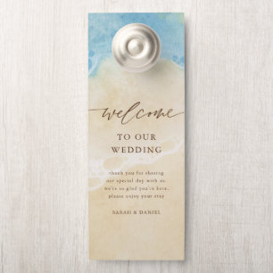 Watercolor Summer Beach Wedding Welcome Door Hanger