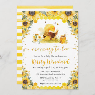 Watercolor Summer Bee and Sunflowers Baby Shower Invitation