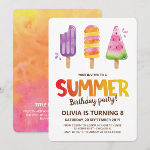 Watercolor Summer Birthday Party Invitation