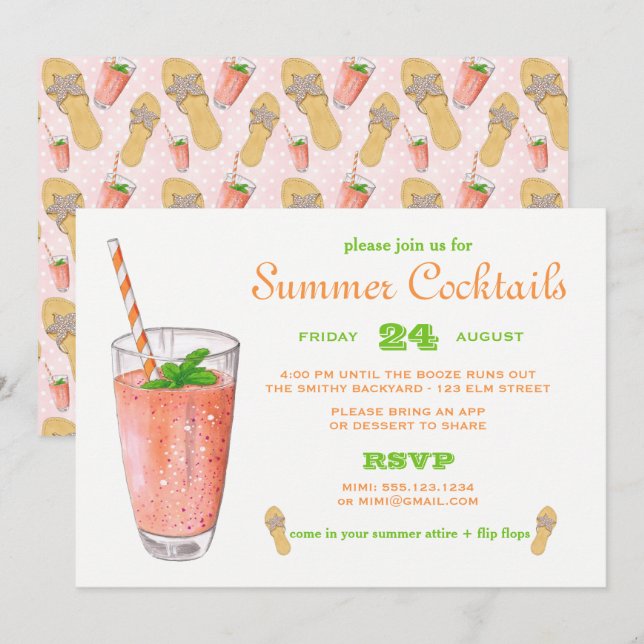 Watercolor Summer Cocktail Party Invitation (Front/Back)