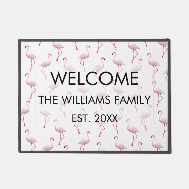 Watercolor Summer Flamingo Pattern  Doormat (Front)